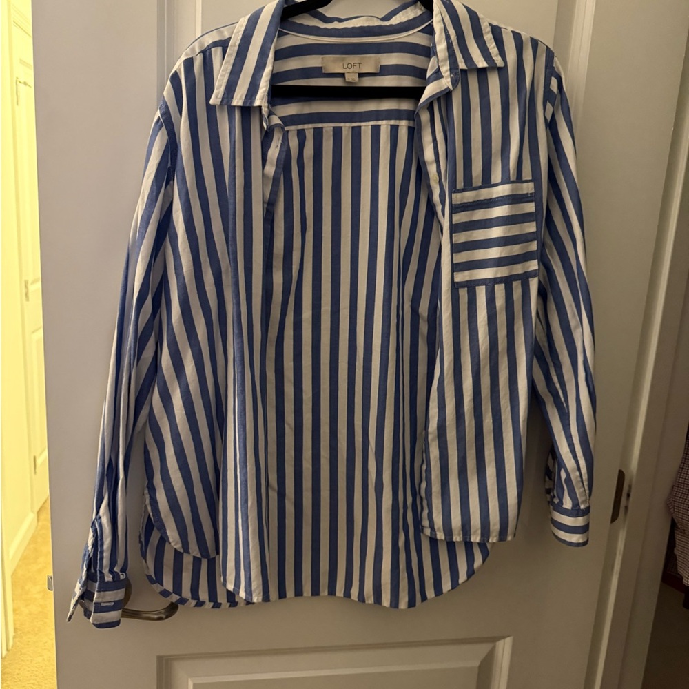 LOFT Striped Everyday Oversized Pocket Shirt